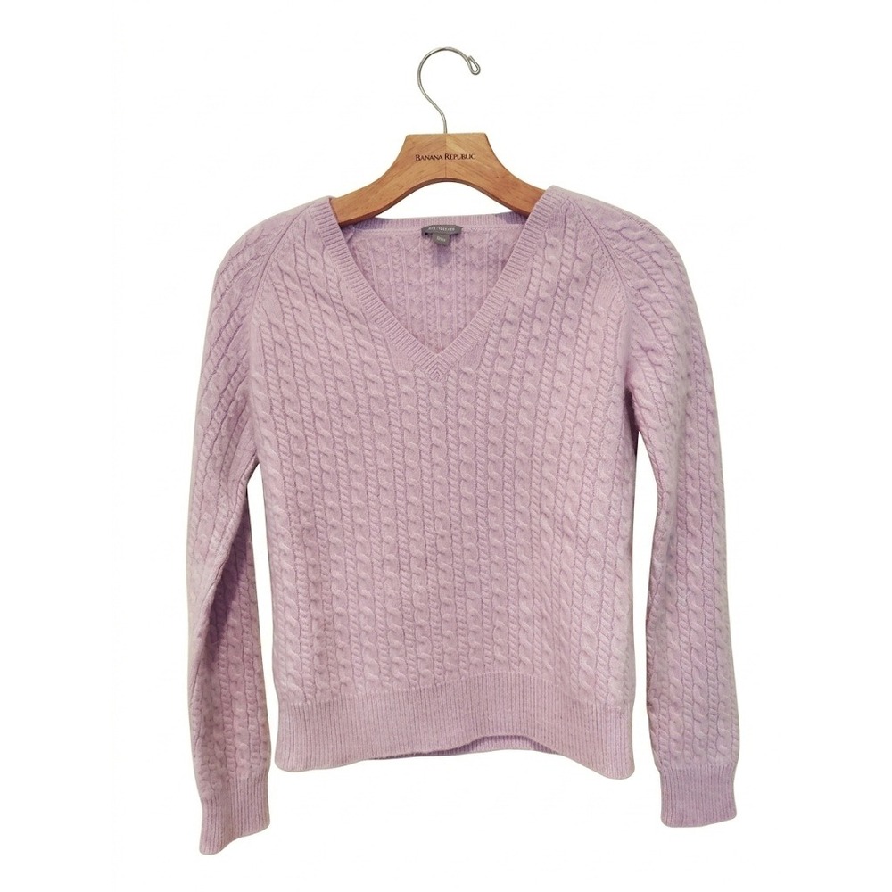 Ann Taylor Lavender 100% Cashmere Cable Knit Romantic V-Neck Sweater Womens SM